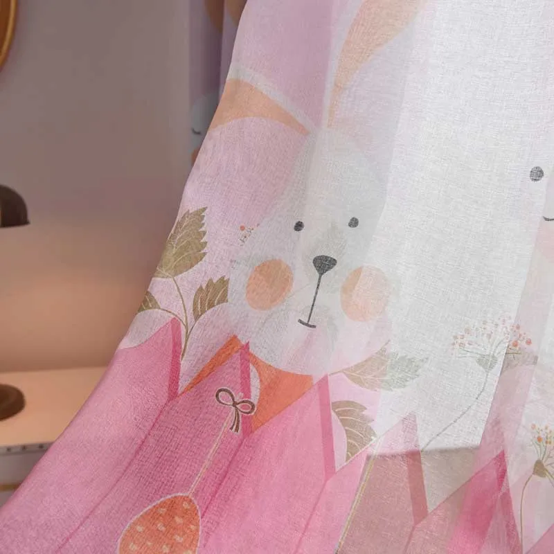 pink tulle Мультяшные занавески s для детского сада, школы, детей, занавески с кроликом, Детские занавески s для девочек/мальчиков, комнаты, зеленый, розовый, 116& 30 - Цвет: pink tulle