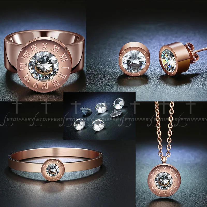 Roman Rose Gold Letdiffery, золотой цвет, брендовый комплект ювелирных изделий в римском стиле, CZ камень, Сменный Набор украшений для женщин, свадебный подарок - Окраска металла: Roman Rose Gold