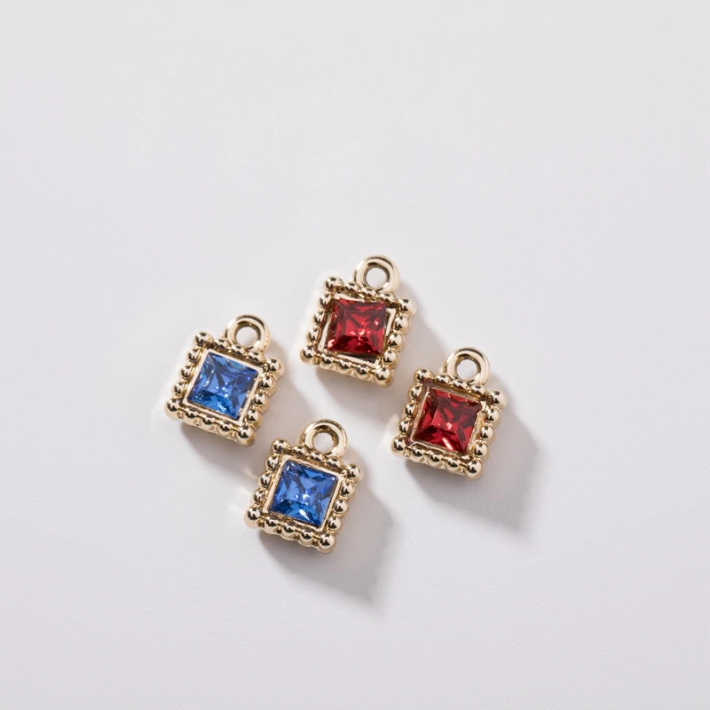 

8*11MM 35Pcs/Pack KC Gold Color Alloy Square Shape Blue Red Glass Rhinestone Crystal Jewelry Pendants Jewellery Charms