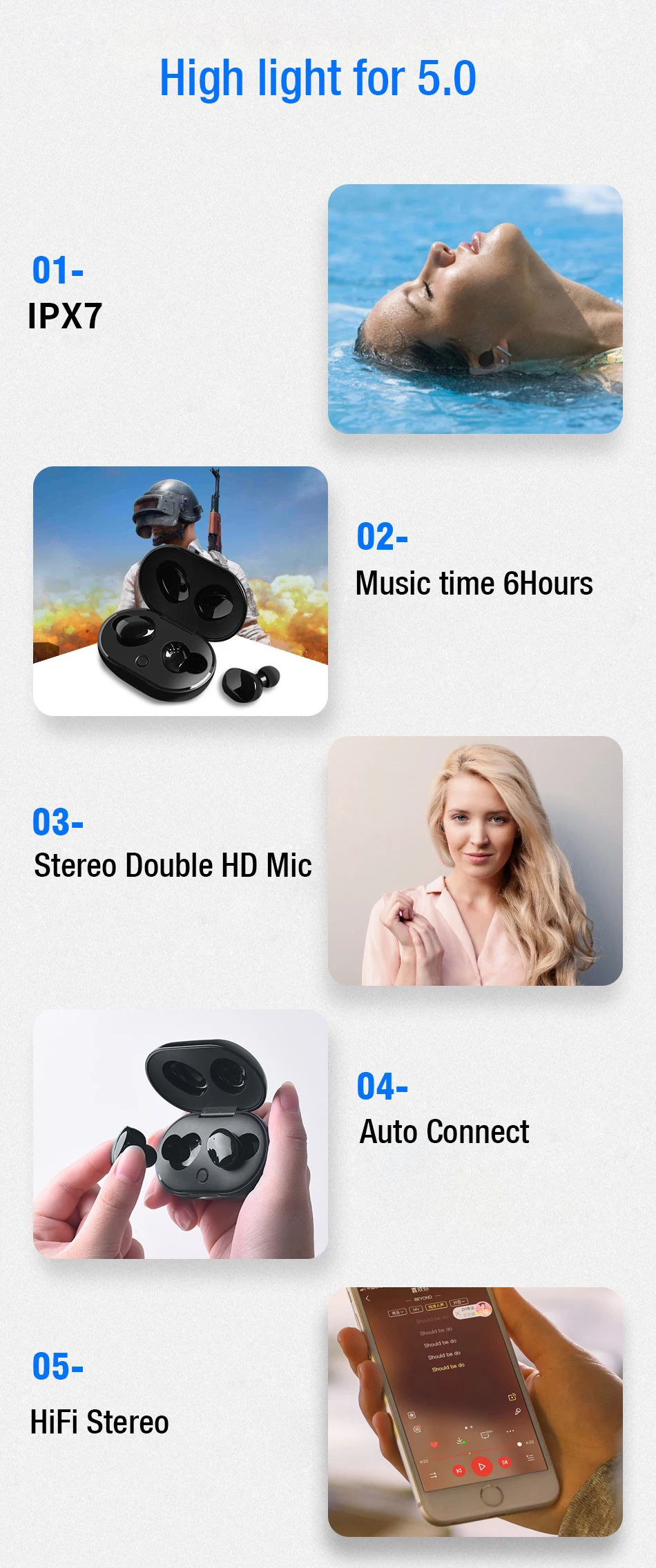 LYMOC IPX7 Waterproof TWS Bluetooth Earphones Wireless Headsets HiFi Stereo Earbuds Touch HD Mic Handsfree For iPhone Xiaomi