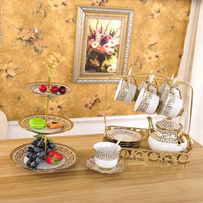 6Pcs 1Set Британская Высококачественная чайная чашка и блюдце, Европейский набор керамических кофейных чашек цвета слоновой кости, Керамическая Современная фарфоровая чашка для подарков - Цвет: 6Pcs 1Set