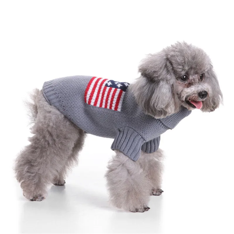 

New Autumn/winter Wool Pet Dog Sweaters Christmas National Flag Pattern Knitting Sweater for Medium and Big Dog Pet Clothes