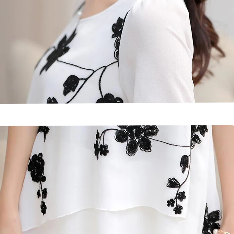 Новинка 2017 летняя шифоновая блузка с цветочной вышивкой рубашки женские
