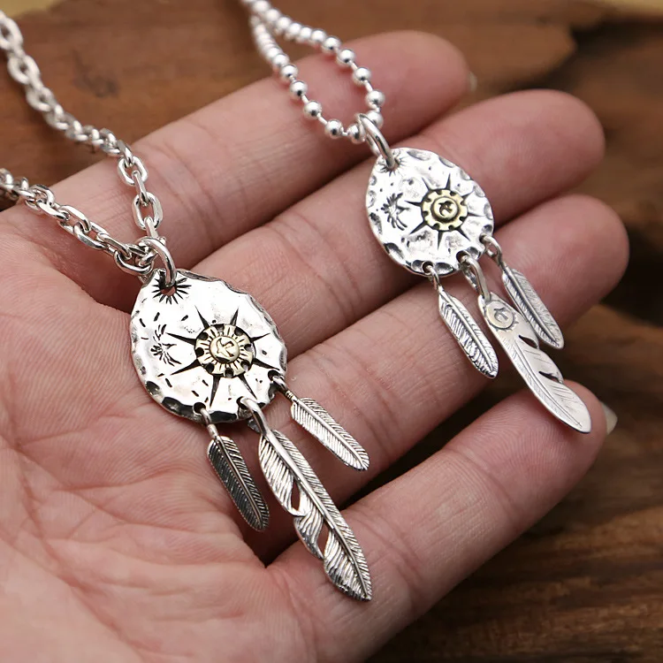 

S925 Sterling Silver Jewelry Takahashi Goro Handmade Eagle Tag Feather Retro Thai Silver Male And Female Pendants