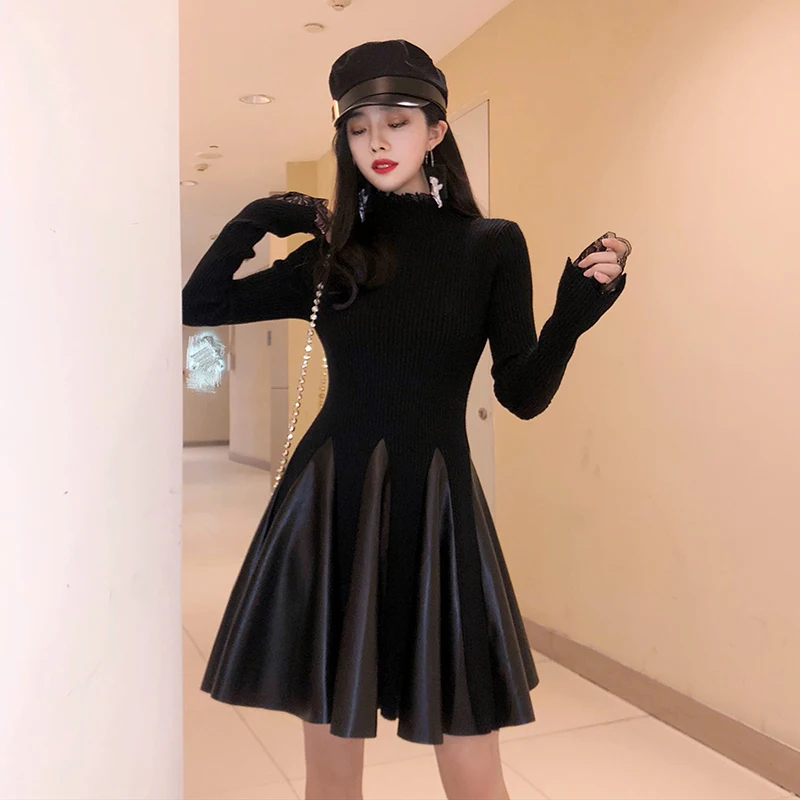 Женские платья осень зима 2018 новые кружевные лоскутные винтажные тонкие