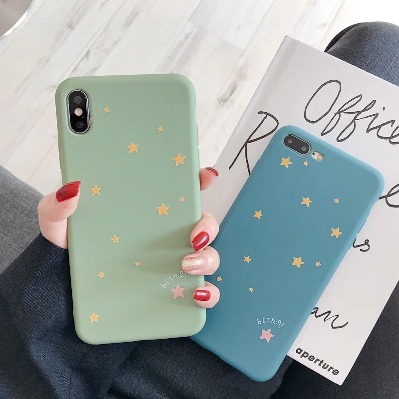 Simple bling little star Case for iPhone 7 8 6s 6 Plus soft shell XS MAX X XR relievo All-inclusives Coque |