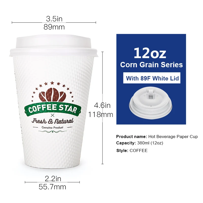 12oz with White Lid OTOR 10 шт 8 унций 12 унций одноразовая утолщенная бумага для молочного чая кофейные чашки безопасные и без запаха двойные стенки одноразовые кофейные чашки - Цвет: 12oz with White Lid