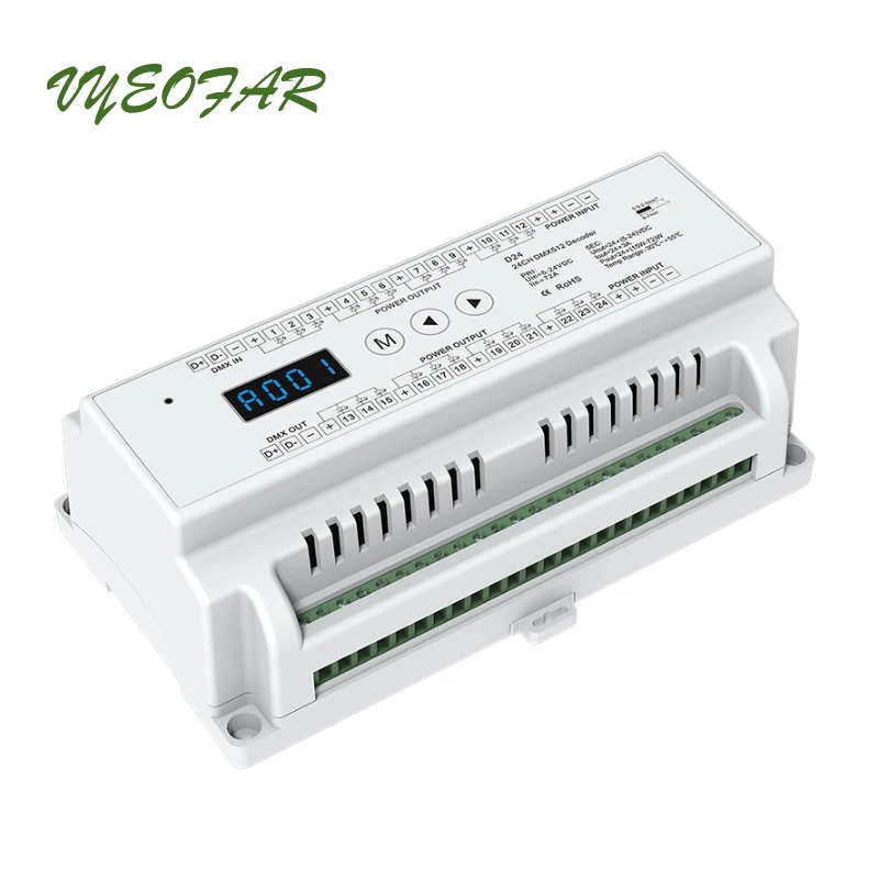 Светодиодный DMX декодер DC12V 24V вход 3A 24 канала 72A 1728W выход RGB/RGBW контроллер ленты