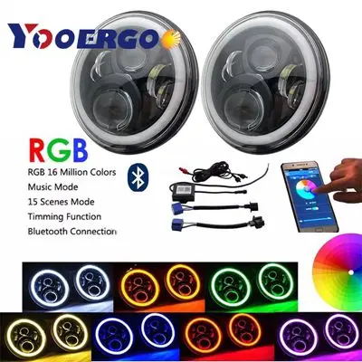 BLACK Авто автомобиль " дюймов круглые фары наборы для VW Beetle 1950-1979 Вт/Bluetooth RGB DRL Halo Кольцо Hi/Low Beam DOT одобрено - Цвет: BLACK