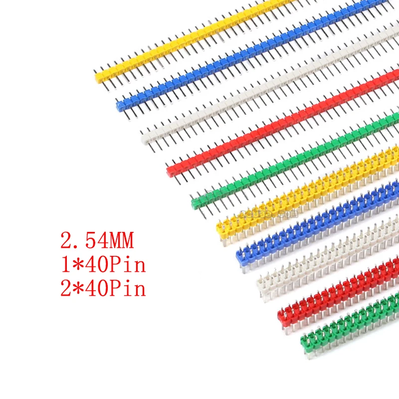 10Pcs 40 pin Breakable Pin Header 2.54mm Single Row Male Header Connector Kit 1*40P 2*40P PCB Pin Strip for Arduino