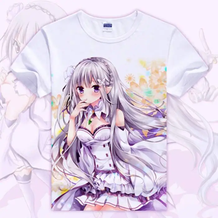 Re:Zero kara Hajimeru Isekai Seikatsu Emilia Футболки с принтом Rem Ram короткими рукавами и круглым