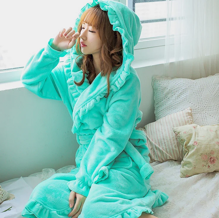 Женская Фланелевая пижама с капюшоном и оборками 20 цветов|robe gown|plush robebath robe |