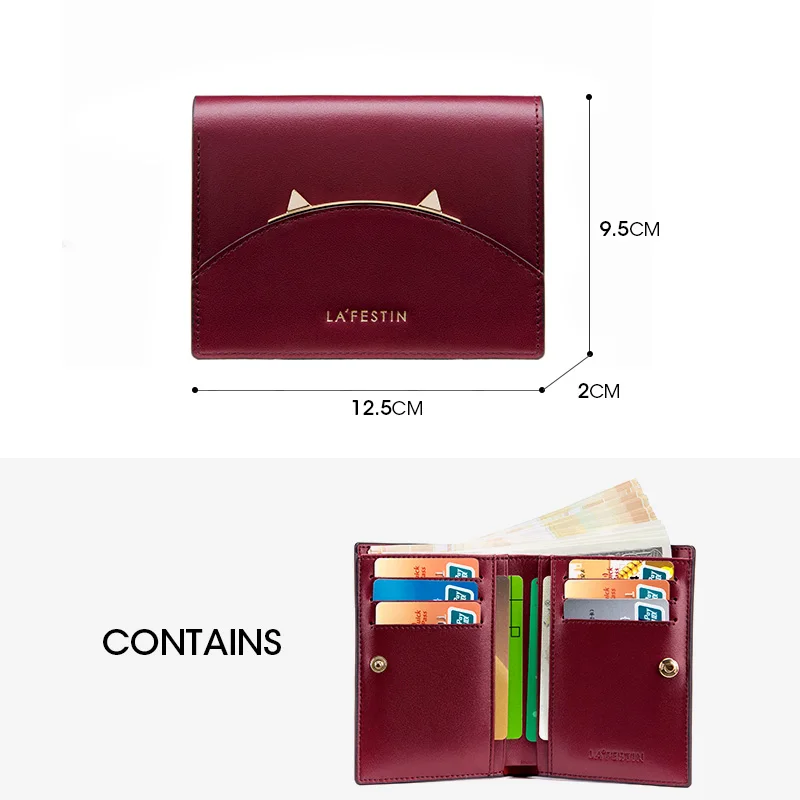 LAFESTIN Женский мини-кошелек из натуральной кожи с кошачьими ушками кожаный кошелек