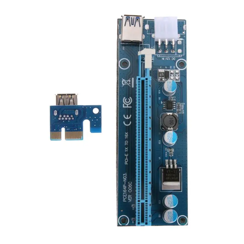 PCI E Express 1x до 16x Райзер адаптер с SATA 15pin 6pin кабелем питания 60 см USB 3 0 кабель для