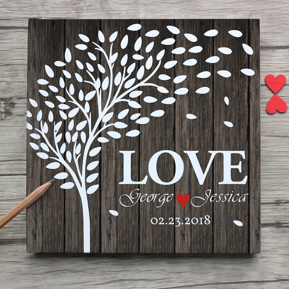 Unique Custom White Wedding Guest Book Personalized Tree Leaves Love Alternatives Sign Photo Album | Дом и сад