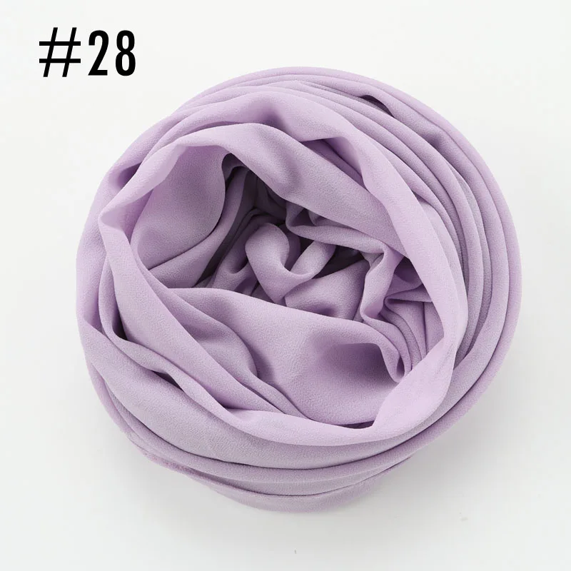 28 lilac Цельный женский однотонный шифоновый хиджаб с пузырьками, мягкий длинный мусульманский платок, мусульманские платки, жоржет, шарфы хиджабы - Цвет: 28 lilac