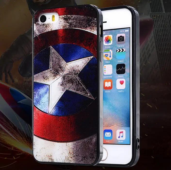Чехол с 3D рисунком Marvel Shield для iPhone 4S 6 6S Plus 7 8 X классный чехол в стиле мужского