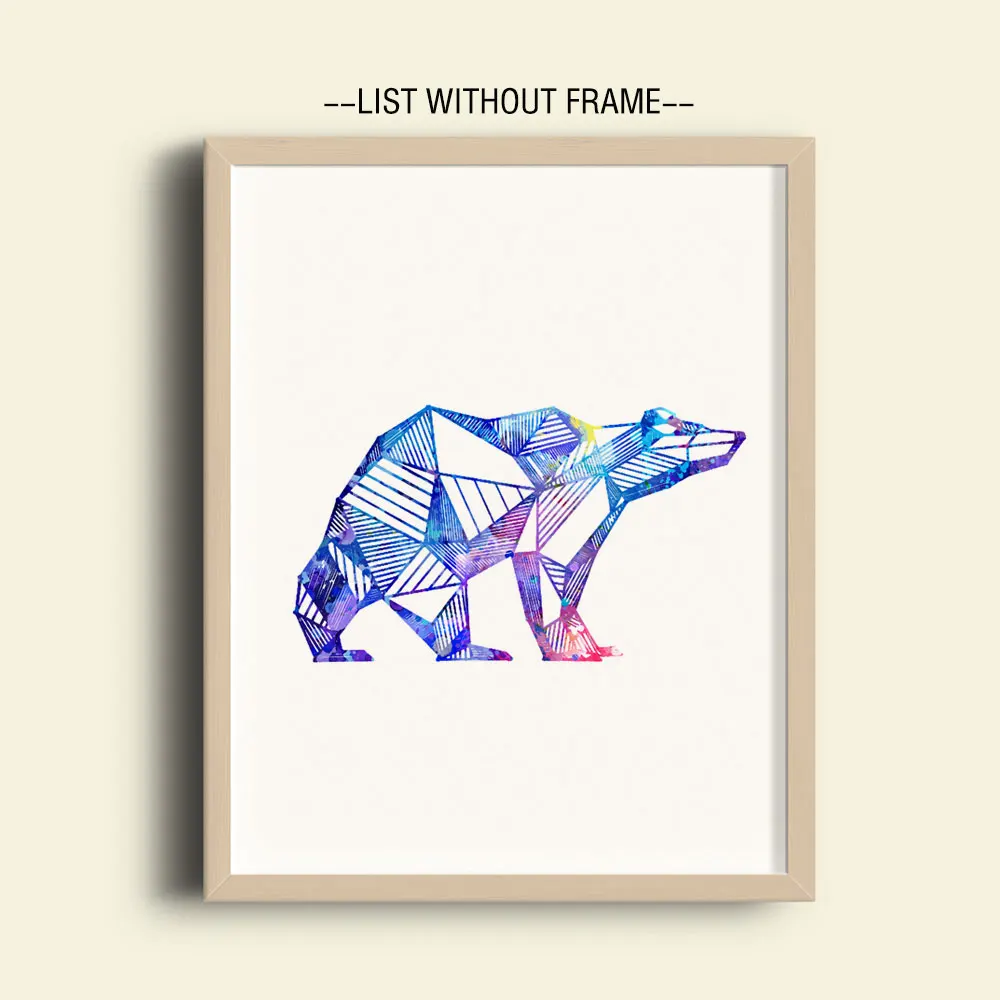 Geometric Polar Bear Watercolor Art Paint Home Decor Animal Posters Kids Room Wall Artwork X56 | Дом и сад