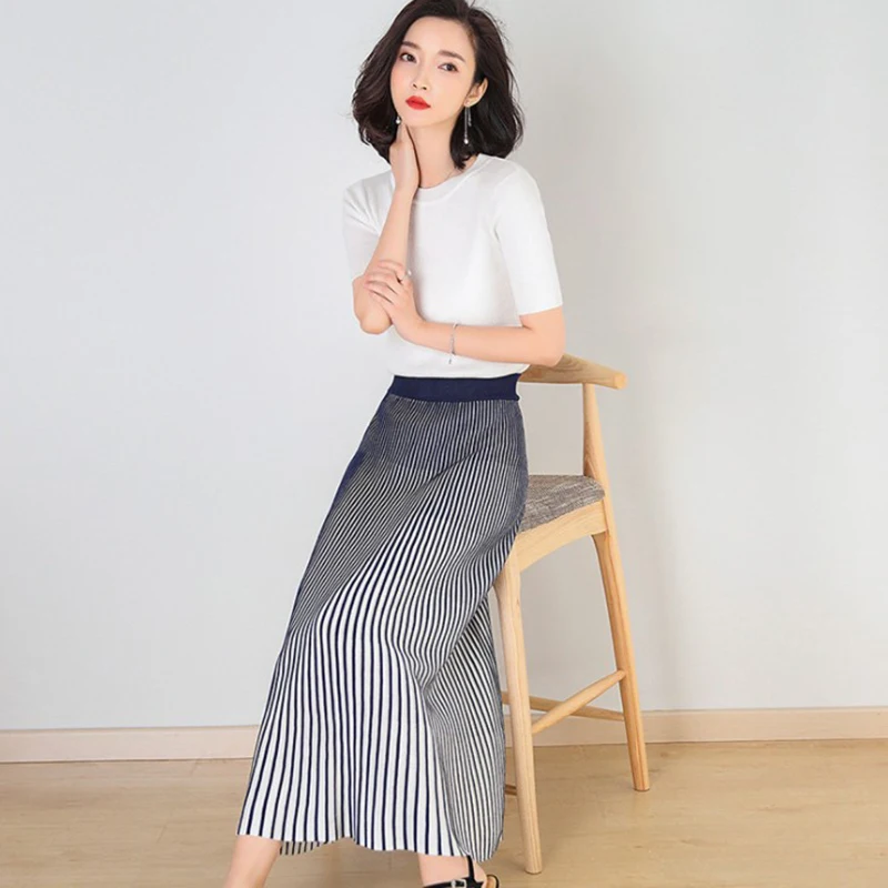 Градиентная плиссированная юбка комплект из двух предметов лето 2019 новый белый