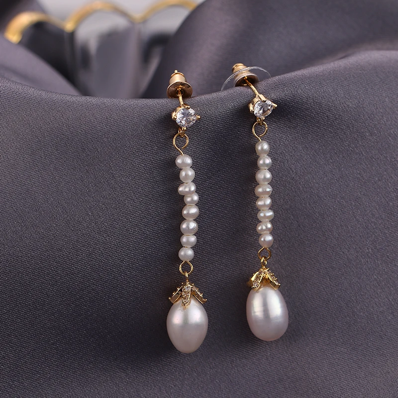 Yhpup Fashion Brand Chic Natural Pearl Chain Dangle Earrings Exquisite Charm CZ Oorbellen for Female Party Wedding Gift S925 New | Украшения