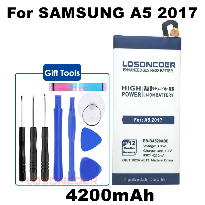 Losoncoer 4200 мА/ч высокое качество Батарея EB BA520ABE для samsung A5 2017 SM A520F A520D A520S A520K A520L|battery for
