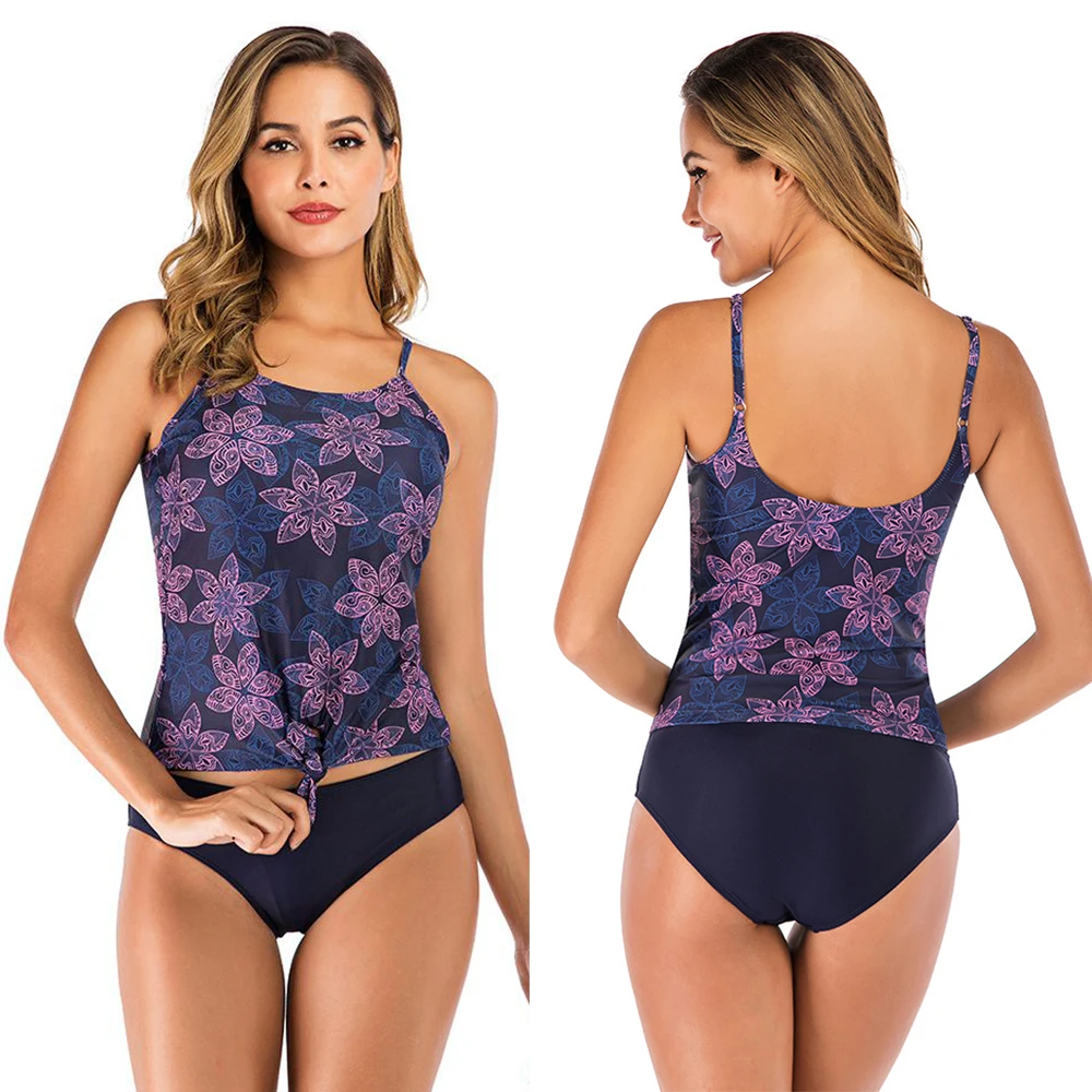 Новая мода из двух частей Tankini купальник Для женщин купальники Винтаж принт размера плюс купальники Для женщин Мягкий купальный костюм бикини набор S-XXXL
