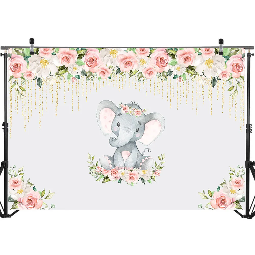 Фон для фотосъемки с изображением милого слона маленького девочки на день