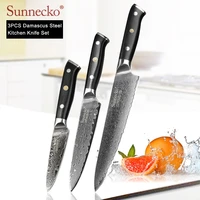 sunnecko 3pcs damascus kitchen knives set chef utility paring knife japanese vg10 steel g10 handle sharp meat fruit cutter tools