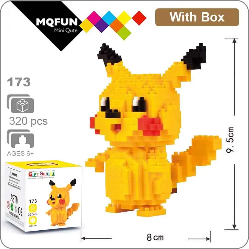 LNO 173 With Box LNO мини блоки фигурки kawaii 3D Пикачу японский мультфильм Аниме пластиковые детали для конструктора игры DIY модели образовательных игрушек - Цвет: LNO 173 With Box