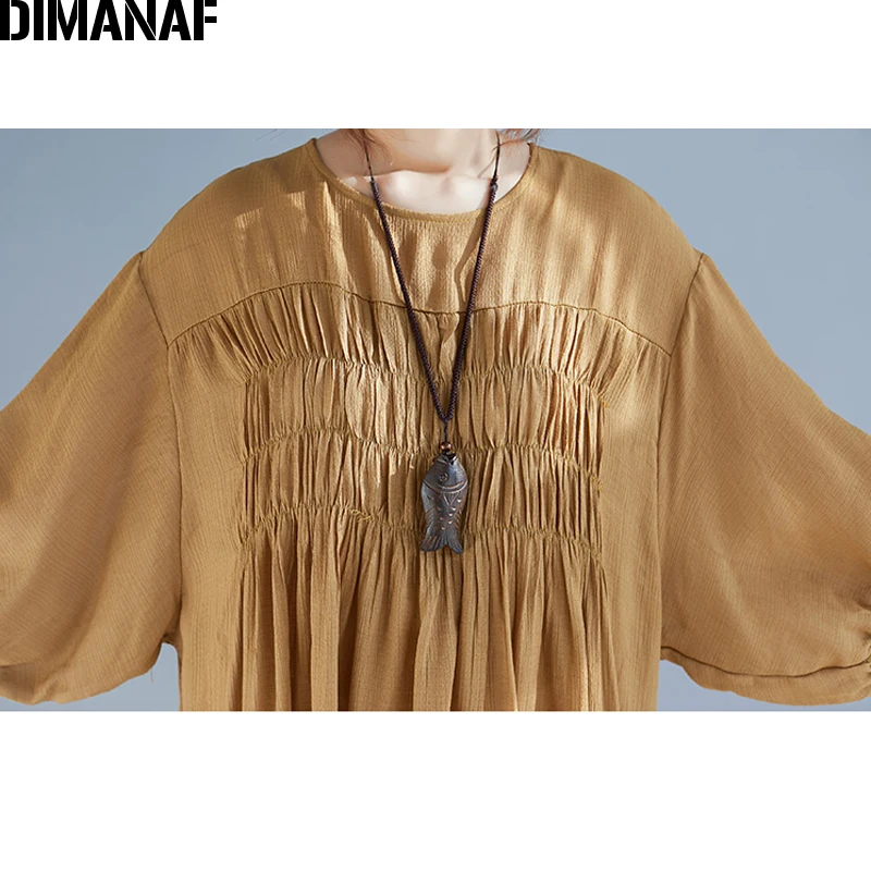 

DIMANAF Plus Size Women Dress Summer Lady Vestidos Pleated Beach Dress Loose Casual Female Sundress Big Size Batwing Sleeve 2019