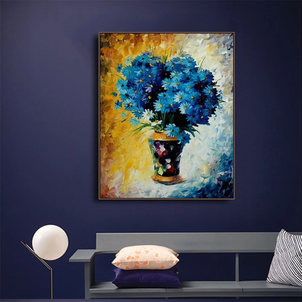 

Laeacco Canvas Painting Watercolor Blue Flower Posters and Prints Wall Art Picture for Living Room Bedroom Decoration Home Decor