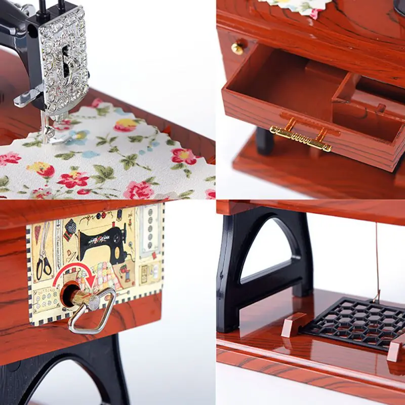 Ручным заводом music box мини-игрушка подарок на день рождения музыкальная личность Стиль Винтаж мини Вышивание машины Music Box