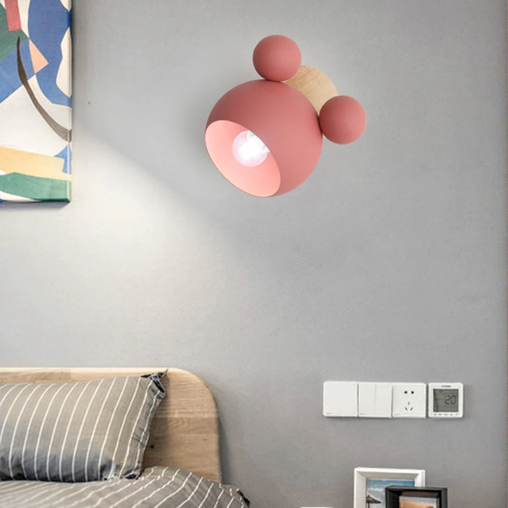 Nordic Wooden Wall Lamps Cute Cartoon Styling Coloful Sconces Kitchen Restaurant Macaroon Decorative Bedside Lamp E27 | Освещение