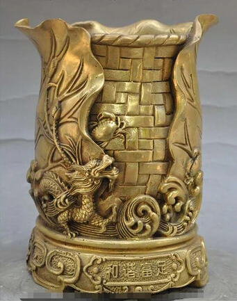 WBY---323+++china brass animal crab Zodiac Year dragon statue Pen case Brush pot holder | Дом и сад