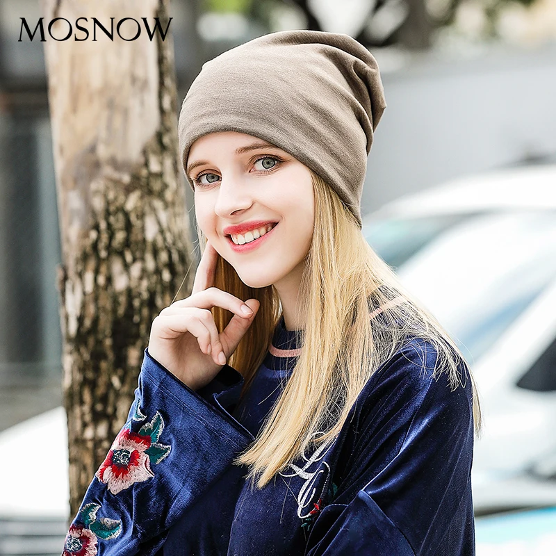 Хлопок Skullies шапочки женский сплошной Цвет Hat Теплая Зима капот Дамы Элегантный