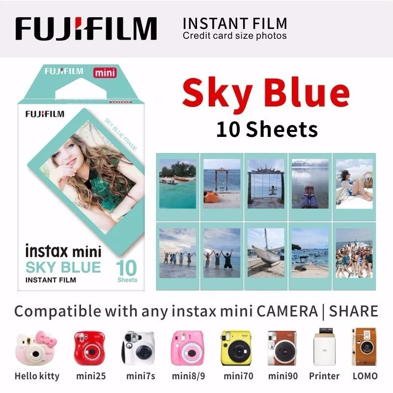 sky blue 10 Sheet ЖК-дисплея с подсветкой FUJIFILM FUJI INSTAX MINI 9 пленка глянцевая фотобумага в 1 пакет для SP1 SP2 70 7cs 8 25 90 50 Lomo - Цвет: sky blue 10 Sheet