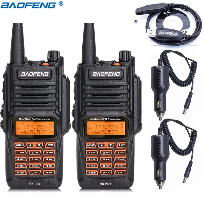 2 шт. Baofeng UV-9R Plus портативная рация 8 Вт Высокая мощность UHF VHF Двухдиапазонная IP67 водонепроницаемая портативная двухсторонняя рация