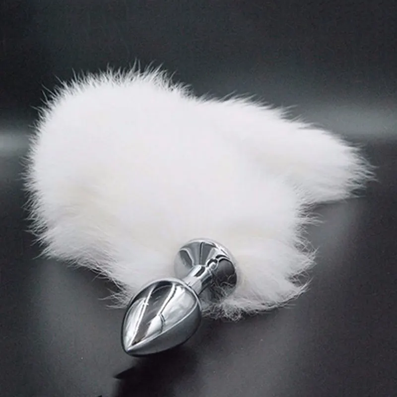Анальная пробка с большим лисьим хвостом из нержавеющей стали анальная для
