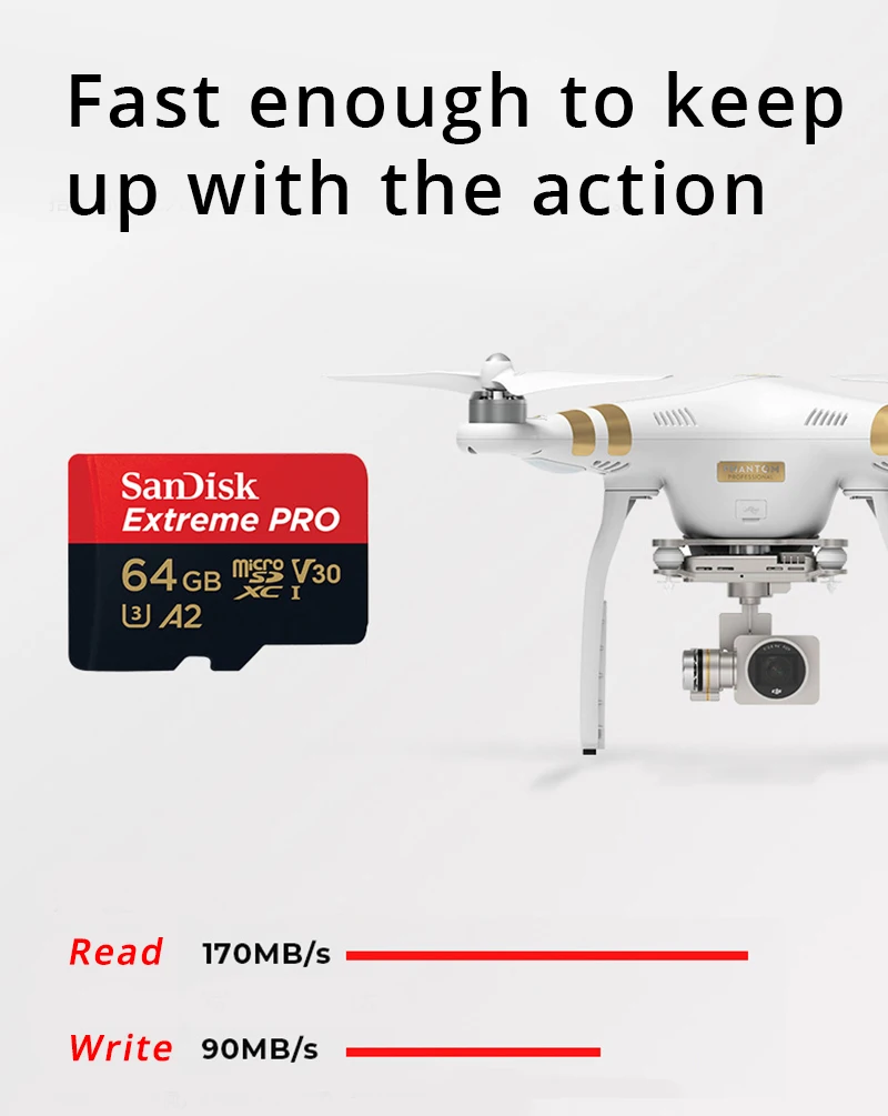 Карта памяти SanDisk 64GB Extreme PRO Flash 256GB tf-карта 128GB MicroSD карта UHS-I U3 C10 V30 A2 4K UHD 170 МБ/с. с адаптером SD