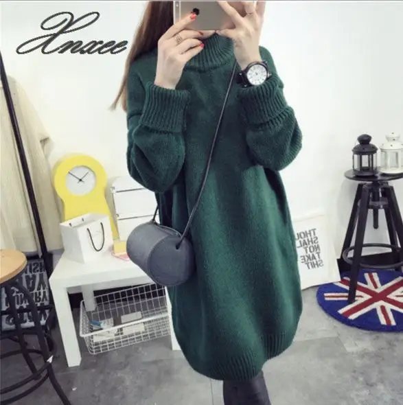 

Xnxee sweater female 2020 autumn and winter new Korean version of the set of loose half-high collar knit jacket long skirt wild