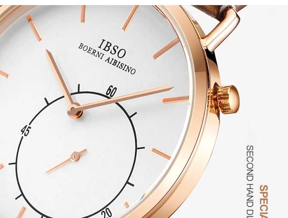 IBSO Мужские кварцевые часы для бизнеса 8 мм ультра-тонкие кварцевые наручные часы из натуральной кожи ремешок черный коричневый модные мужские часы