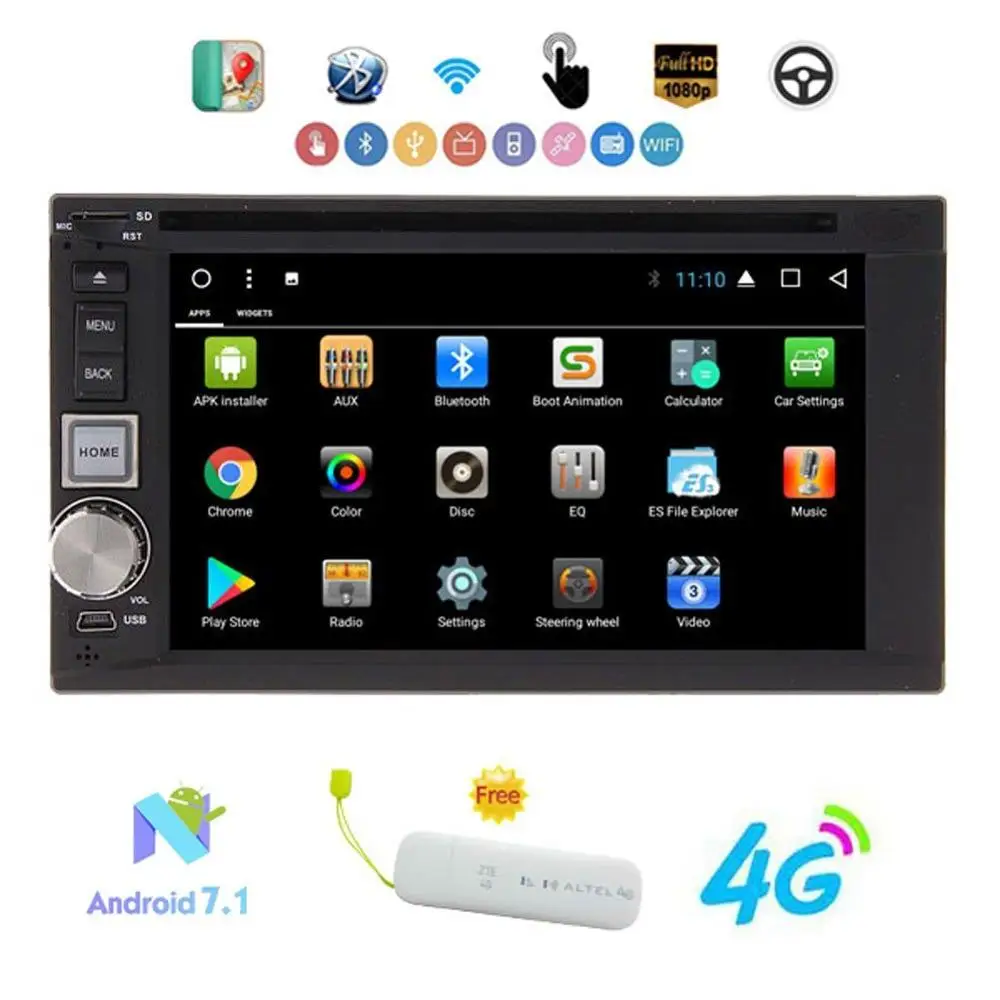 Android 7.1 nougat 2 ГБ + 32 6.2 &quotстерео двойной Дин dvd плеер автомагнитолы Поддержка GPS Navi dab