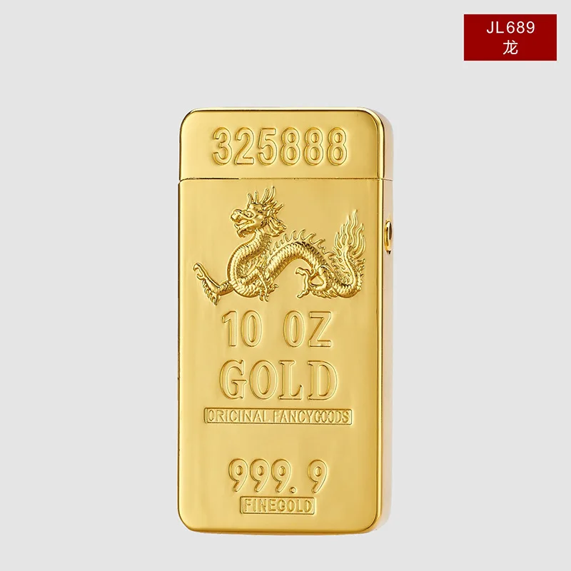 Bullion импульсная двойная дуговая Зажигалка USB Электронная Зажигалка Ветрозащитная грозовая Золотая кирпичная металлическая сигаретная плазма зажигалка