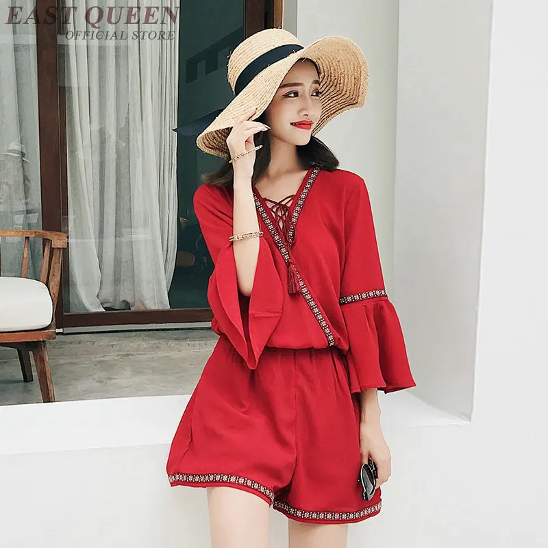 Combishort femme Летний стиль комбинезон шорты пляжная мода Бохо одежда combi короткие AA3255