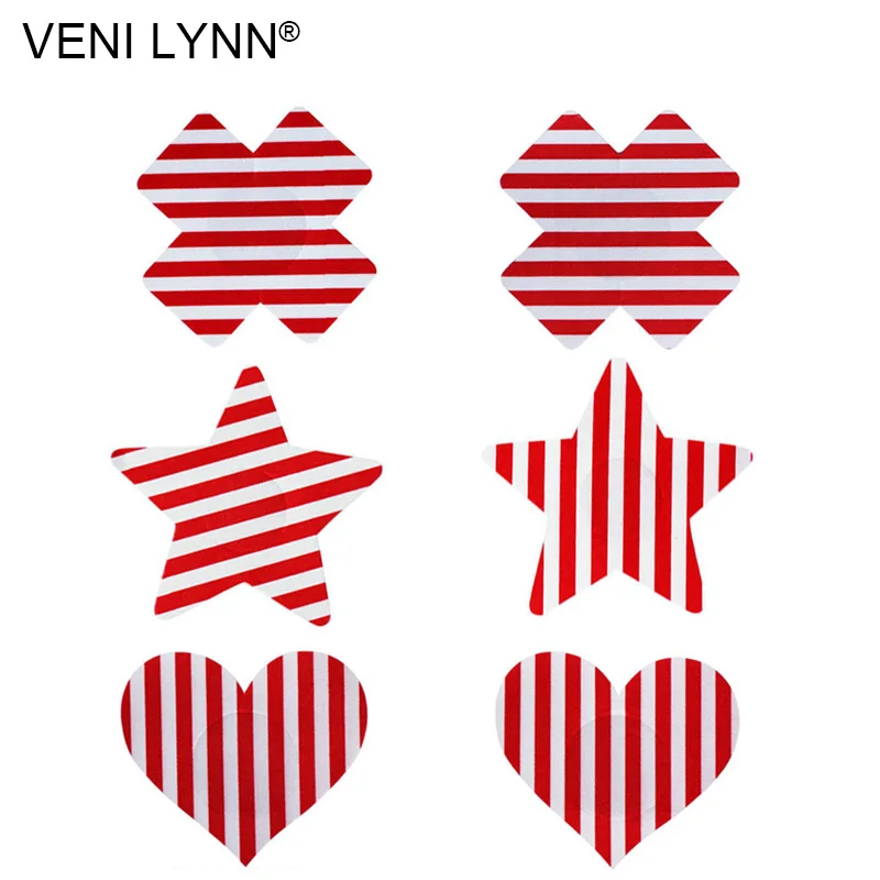 VENI LYNN 10 пар красно белые полоски одноразовые накладки на грудь наклейки звезды