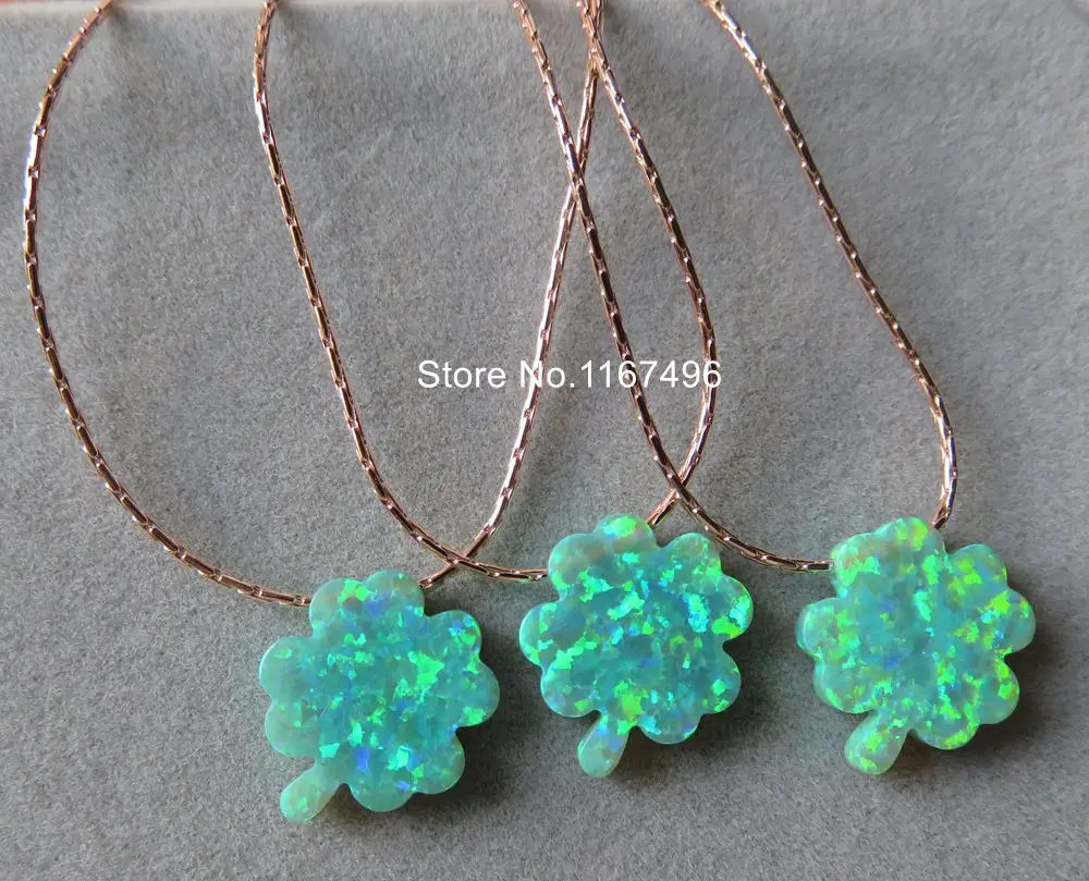 10pcs/lot OP11 Green 12x14mm Lucky Clover Opal Necklace 925 Sterling Silver 4 Fire for Wowen | Украшения и аксессуары