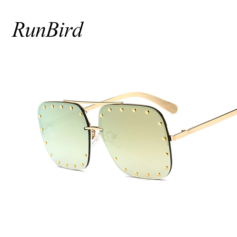 Без оправы градиентный солнцезащитные очки бренд дизайнер Пилот Рамка заклепки