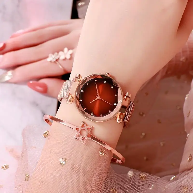 Лучшие продажи женские сетчатые часы с магнитной пряжкой и звездным небом