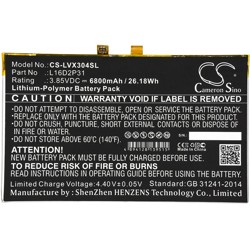 Обновленная батарея Cameron Sino для Lenovo L16D2P31 Tablet Battery Li Polymer 6800 mAh/26 18wh|Цифровые