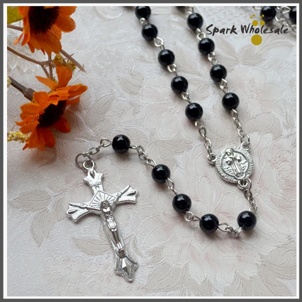 12 шт./лот Высокое качество 6 мм натуральный черный агат Розария ожерелье